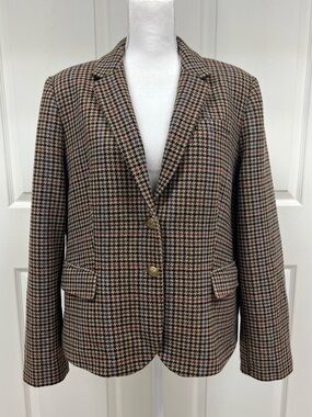 J.Crew Womens Houndstooth Blazer Jacket - Brown Plaid Size 20